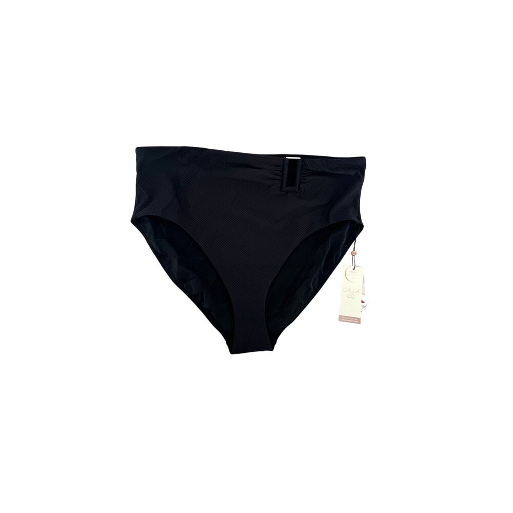 CALIA Women's Asymmetrical Rectangle Trim Swim Bottoms Pure Black Mesh XXL